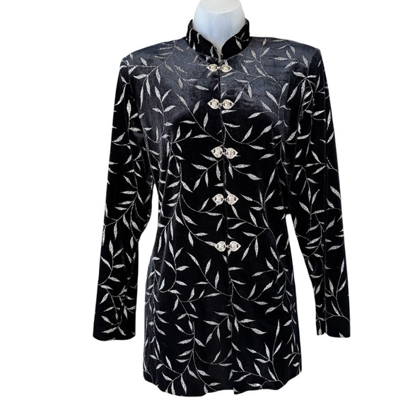 JBS Black Silver Velour Blazer Steampunk Edwardian Deco Glam Wedding Guest Small - Picture 2 of 9